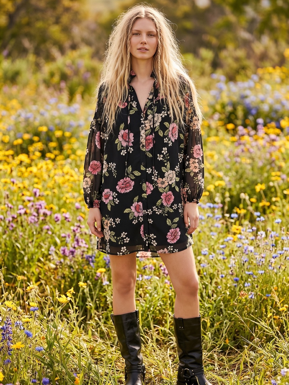 Anthropologie Dress Yumi Kim Deep Love Black Astoria XS Floral Mini